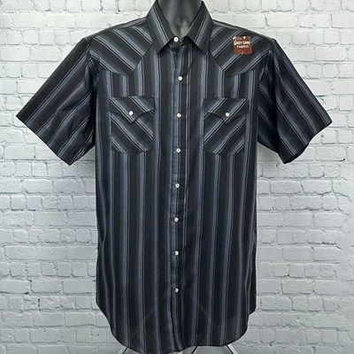 Ely Cattleman Pearl Snap Button Front Shirt Western Striped Black LT Large Tall - Image 1 of 4