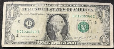 2006 New York $1 Bill Ascending Fancy Ladder 0,1,2,3, Low Sum Lucky 13 Note - Image 1 of 2