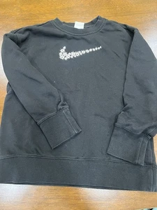 Girls Black Nike Sweatshirt Embroidered Floral Swoosh Medium - Picture 1 of 2