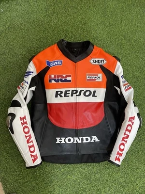 Chaqueta de carreras de cuero de vaca Honda Repsol protegida por armadura CE Foto 1 de 4