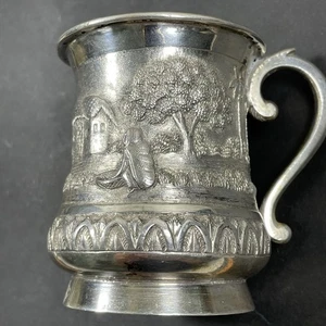 Antik Indien Repousse Hochrelief handziseliert Silber Becher Dorfszene ~ 135g - Bild 1 von 11