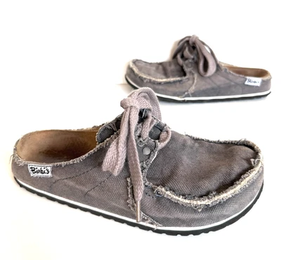 Ladies Birkenstock Birkis Super Skipper Grey Canvas Slip on Mules Size UK 4.5 - Image 1 of 4