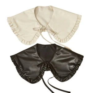 Women Faux Leather Ribbon Fake Collar Neck Half Detachable Shirt Choker - Picture 1 of 4