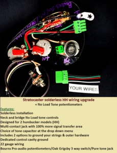 Stratocaster Solderless HH Wiring Harness - Bourns Pro-audio Pots/No Load Tones - Picture 1 of 9