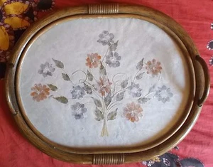 VASSOIO OVALE CON MANICI - BAMBU' VETRO - FIORI SECCHI SU CARTA DI RISO - 40x50 - Imagen 1 de 3