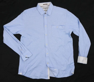 Camisa Ted Baker London Ampliada Para Hombres 5 Mediana Azul Blanca Manga Larga Puño Abatible Foto 1 de 4