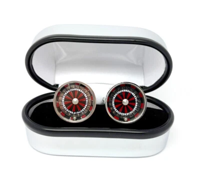 Roulette Glücksspiel Bewegend Manschettenknöpfe IN Chrom Kiste - Bild 1 von 4