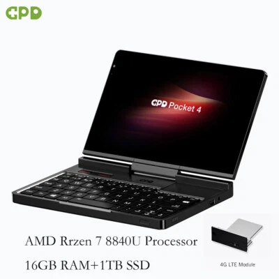 GPD Pocket 4 Mini PC Portable Handheld PC AMD R7-8840U 16G+1TB + 4G LTE Module - Image 1 of 4