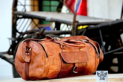 Bolso de viaje grande de cuero real vintage para gimnasio fin de semana 24" Foto 1 de 4