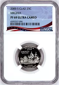 2000-S Proof State Quarter, Virginia,  PF69 Ultra Cameo NGC, Patriotic Label - Picture 1 of 4