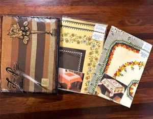 3 Vintage Tablecloths 2 Square Supper Cloths 90x90 cm & Large Striped 140x200 cm - Picture 1 of 6
