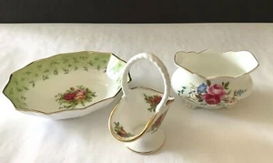 Lot 3 VTG "Old Country Roses" ROYAL ALBERT England Trinket Dish Flower Basket - Picture 1 of 11