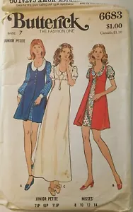 Vintage 1970s Butterick Sewing Pattern 6683 Dress & Vest Size 7 Jr Petite - Picture 1 of 4