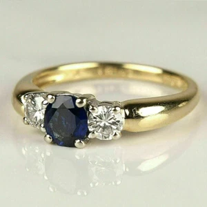 2Ct Round Cut Lab Created Blue Sapphire Women Ring 14k Yellow Gold Plated - Picture 1 of 8
