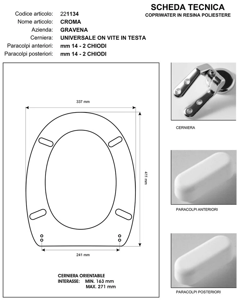 Copriwater coprivaso compatibile modello Croma della ceramica Gravena in legno - Immagine 1 di 1