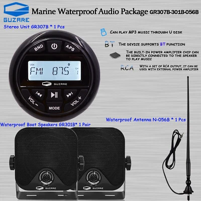 Marine Audio Package w/ Waterproof Boat Radio Receiver for ATV UTV RV Yacht - Image 1 of 4