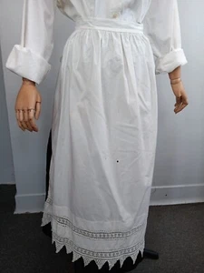Antiguo Delantal Eduardiano Vintage Años 1910 1900 Hilo Crochet Encaje Lino Blanco - Imagen 1 de 5