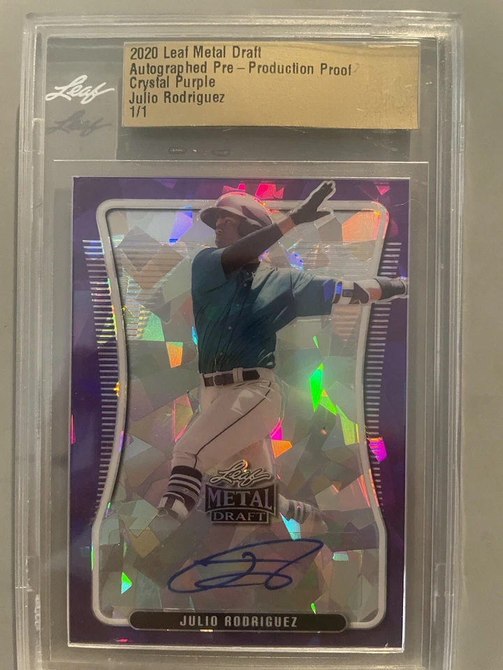 JULIO RODRIGUEZ 2020 Leaf Metal Draft AUTO 1/1 Production Proof Crystal Purple - Image 1 of 1