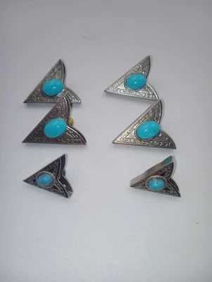 Lote de 3 puntas de cuello occidental con piedras estilo turquesa marcadas EE. UU.  Foto 1 de 4