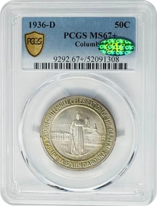 1936-D Columbia Half 50c MS67+ Secure PCGS ~ CAC 950527-20 - Picture 1 of 5