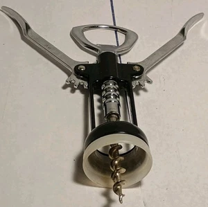 Vintage Lever Wing Style Wine Corkscrew Bottle Opener Chrome Black Italy - Picture 1 of 4