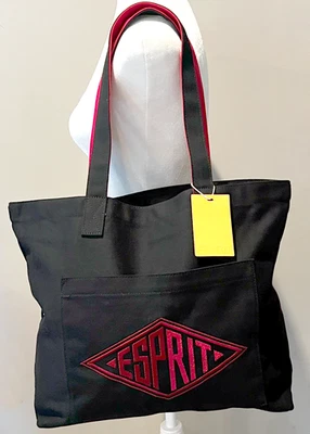 Auténtico Bolso de Mano ESPRIT Retro Estilo Años 90 Negro y Rojo Lona Logo VER DESC Foto 1 de 4