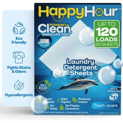 Happy Hour Laundry Detergent Sheets Eco Friendly Color Safe 60 Sheets 120 Loads  - Image 1 of 4