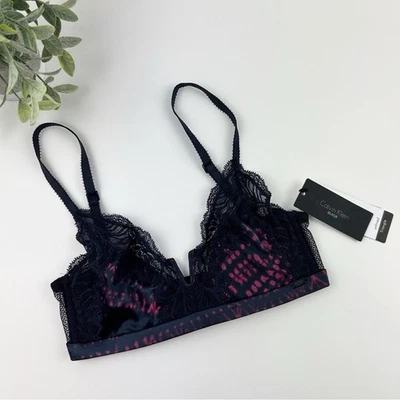 Bralette Calvin Klein ribete de encaje negro y púrpura talla X-pequeño Foto 1 de 4