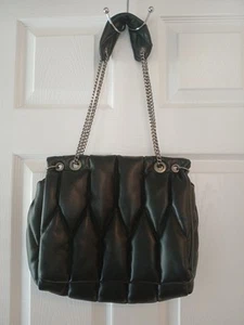 Zara Quilted Handbag Shoulder Bag Thick Metal Tone Chain Vegan Leather - Picture 1 of 14