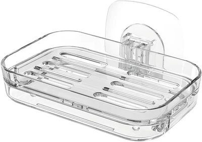 Soap Dish Clear Acrylic Adhesive Self Draining Soap Holder No Drilling Requir... - Image 1 of 4