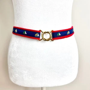 Vintage Dotty Smith rot gewebter Gürtel Segelboot Band maritim verstellbar - Bild 1 von 4