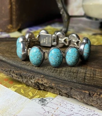 Браслет из чистого серебра с коренастой бирюзой V1124 - Изображение 1 из 4