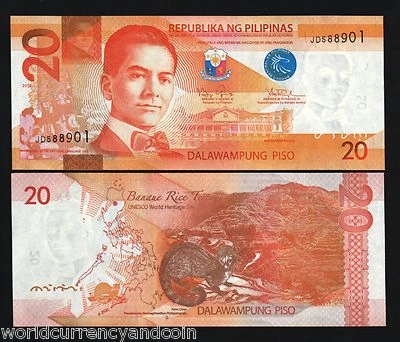 PHILIPPINES 20 PISO P-206 2012 x 1 Pcs CAT UNESCO HERITAGE UNC Filipinos NOTE - Image 1 of 3