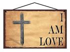 I Am Love Sign Religious God Themed Home Décor with Image of a Cross Faith