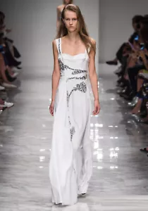 BLUMARINE White Cotton Crystal Embellished Maxi Dress Gown 42 6 - Picture 1 of 9