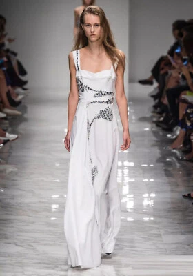 BLUMARINE White Cotton Crystal Embellished Maxi Dress Gown 42 6 - Image 1 of 4