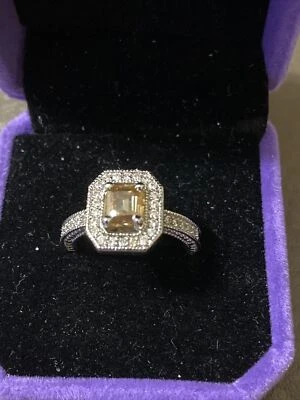 ANILLO PLATA BLANCA DIAMANTE REALMOISSANITA ESMERALDA AMARILLO 3,09ct VS2. Talla 7 Foto 1 de 3