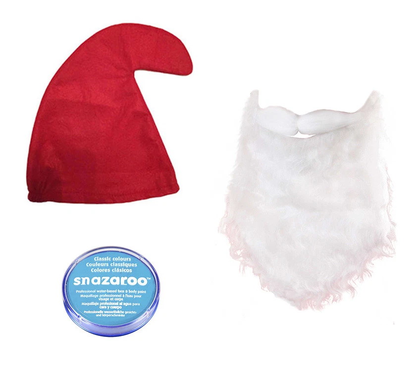 Cappello gnomo rosso, barba e blu pallido Snazaroo set abito fantasia papà cartone animato - Immagine 1 di 1