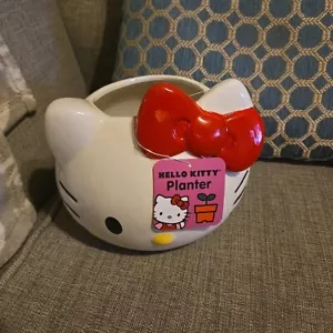 Hello Kitty Sanrio Large Ceramic Hand Painted Planter Red Bow Pot Vase Decor - Picture 1 of 10