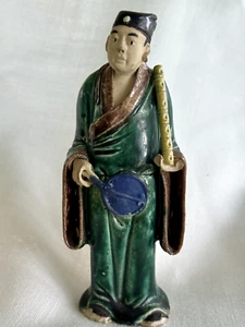 Vintage Chinese Mudmen Clay Handmade Collectible  Musician w Drum and Flute READ - Picture 1 of 6