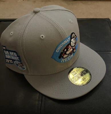 NEW ERA 59FIFTY CINCINNATI REDS FITTED HAT SIZE 7 1/2 BLUE UV 1975 SIDE PATCH - Image 1 of 4