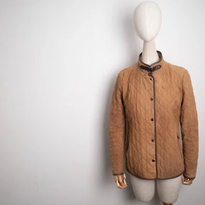 CHRIST Women's Leather Beige Buckle Collar Buttons Quilted Jacket Size 42 L-XL - Image 1 of 4