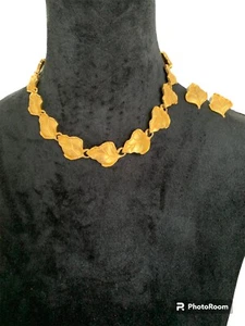 Douglas Paquette Blatt Halskette Ohrringe Set signiert Vintage goldfarben 17,5" EUC - Bild 1 von 20