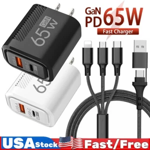 65W Wall Charger USB Fast Charge QC 3.0 Plug For Samsung Galaxy S24 S23 S22 S21 - Photo 1 sur 24