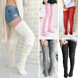Long Socks Warm Over Knee High Wool Knitted Women Thick Stockings Thigh Winter - Picture 1 of 19