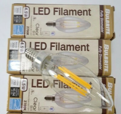 Pottery Barn Bulbrite LED Filament Torpedo 40 Watt Light Bulbs Clear S/3 #9760 - Image 1 of 3