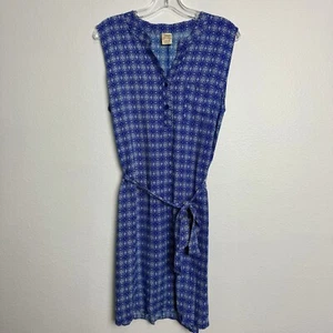 Faded Glory Large Shift Dress Blue White Sleeveless Knee Length Tie Waist Batik - Picture 1 of 5