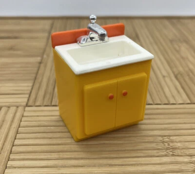 FREGADERO DE COCINA CASA DE MUÑECAS VINTAGE FISHER PRICE 1977 amarillo naranja Foto 1 de 4