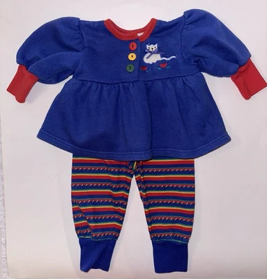 复古 First Moments 90 年代 2 件套女孩套装上衣裤子 3-6 个月 — 第 1/4 张图片