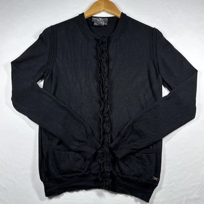 Salvatore Ferragamo Cardigan Sweater Ruffles Black XL Silk Wool Cashmere - Image 1 of 4